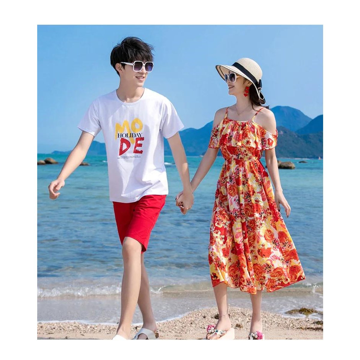 Family Matching Outfits Flower Print Floral Off Shoulder Ruffle Hem Strap Dress with Letter Print - ChildAngle