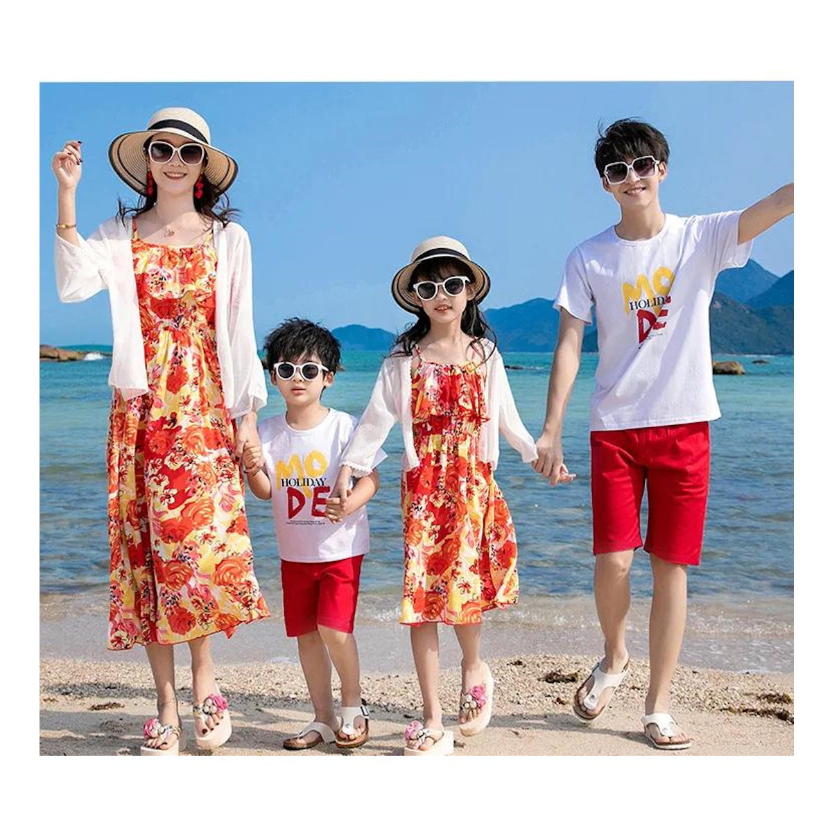 Family Matching Outfits Flower Print Floral Off Shoulder Ruffle Hem Strap Dress with Letter Print - ChildAngle