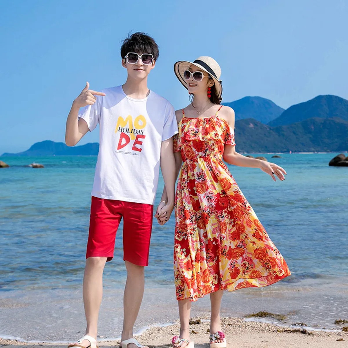 Family Matching Outfits Flower Print Floral Off Shoulder Ruffle Hem Strap Dress with Letter Print - ChildAngle