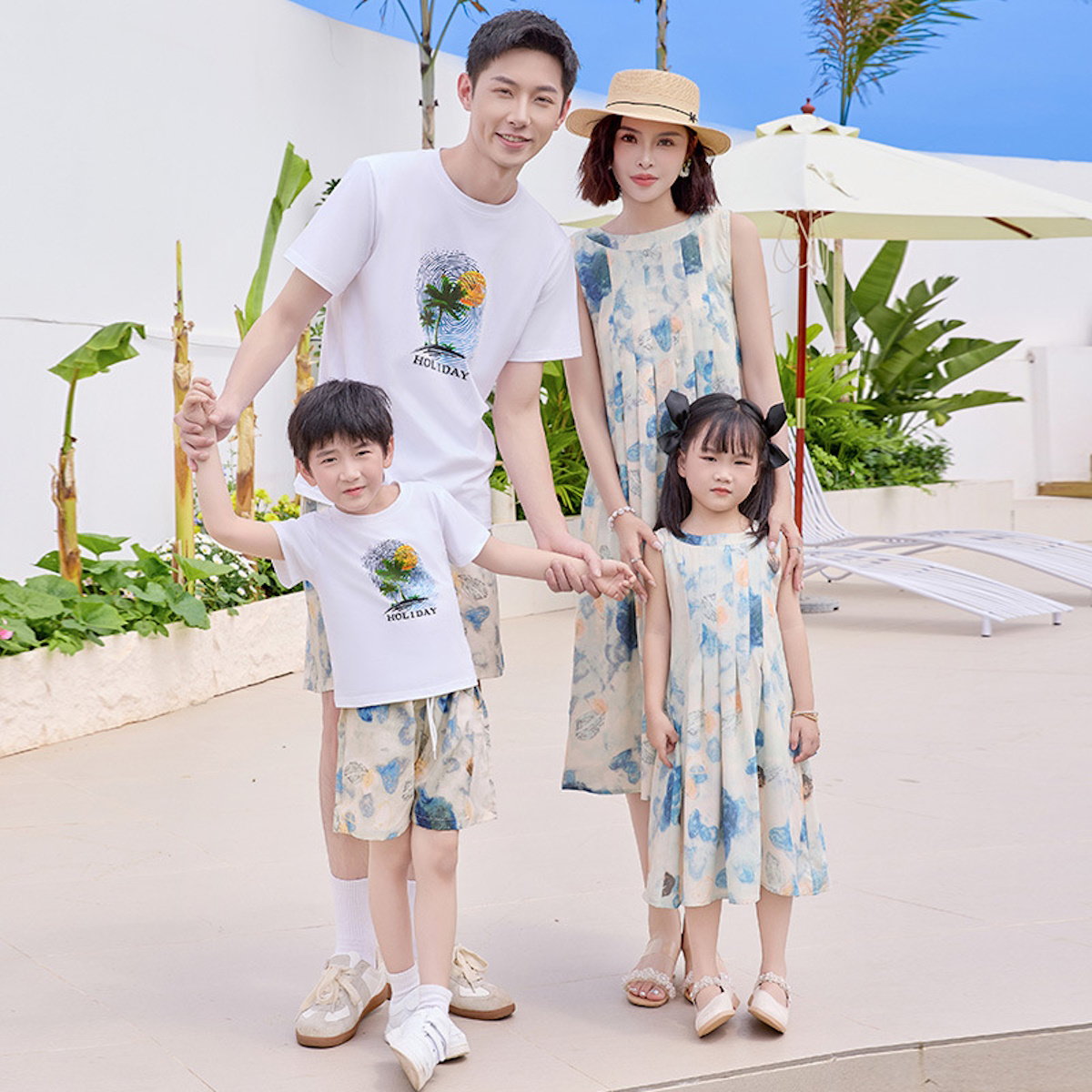 Family Matching Outfits Holiday Graphic Tee and Shirts and Floral Tank Dress - ChildAngle