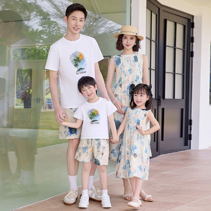 Family Matching Outfits Holiday Graphic Tee and Shirts and Floral Tank Dress - ChildAngle