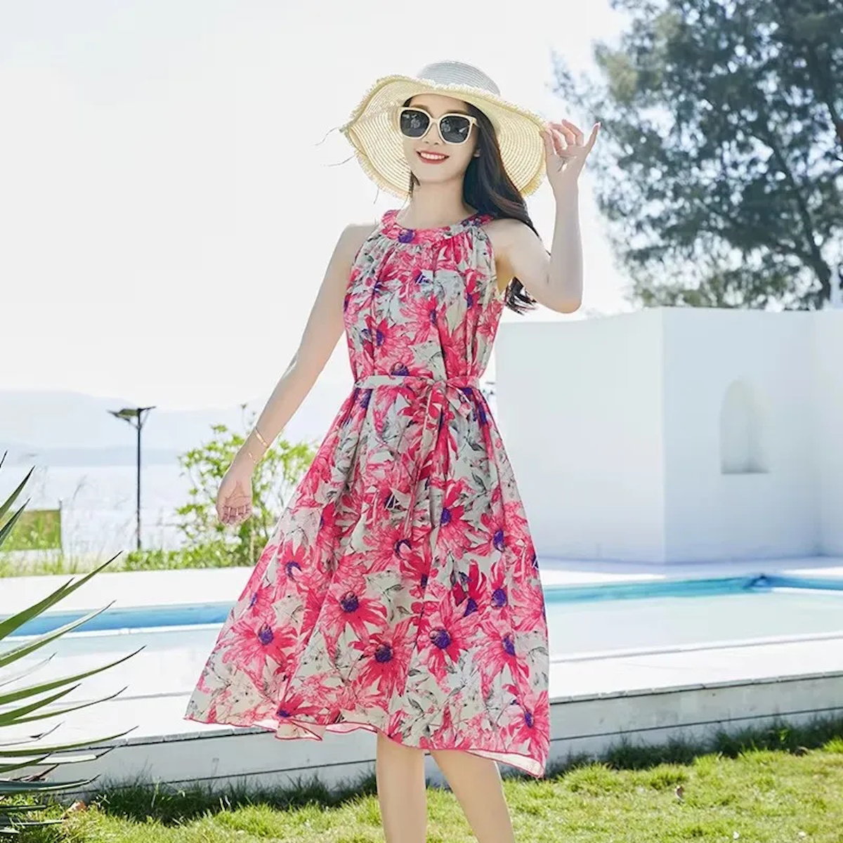 Matching Family Mother Daughter Palm Tree Halter Neck Dresses Father Son Graphic T-shirts Palm Leaves Shorts - ChildAngle