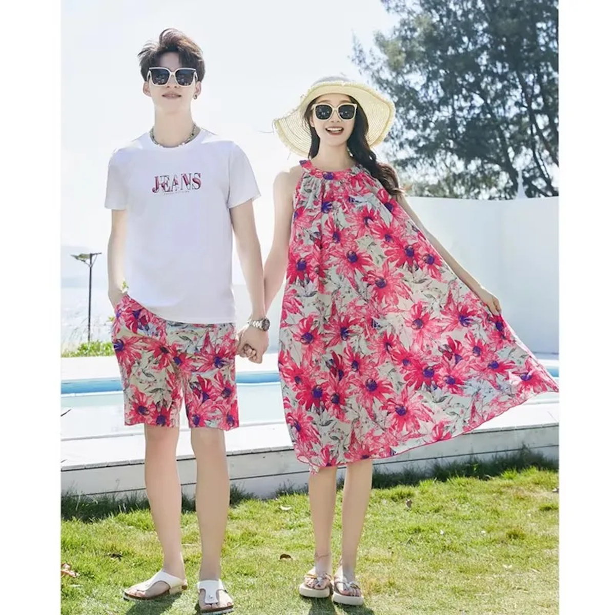 Matching Family Mother Daughter Palm Tree Halter Neck Dresses Father Son Graphic T-shirts Palm Leaves Shorts - ChildAngle