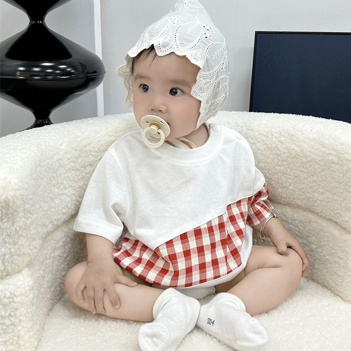 Family Matching Outfits Red Embroidery Plaid Slip Dress and Shirts - ChildAngle