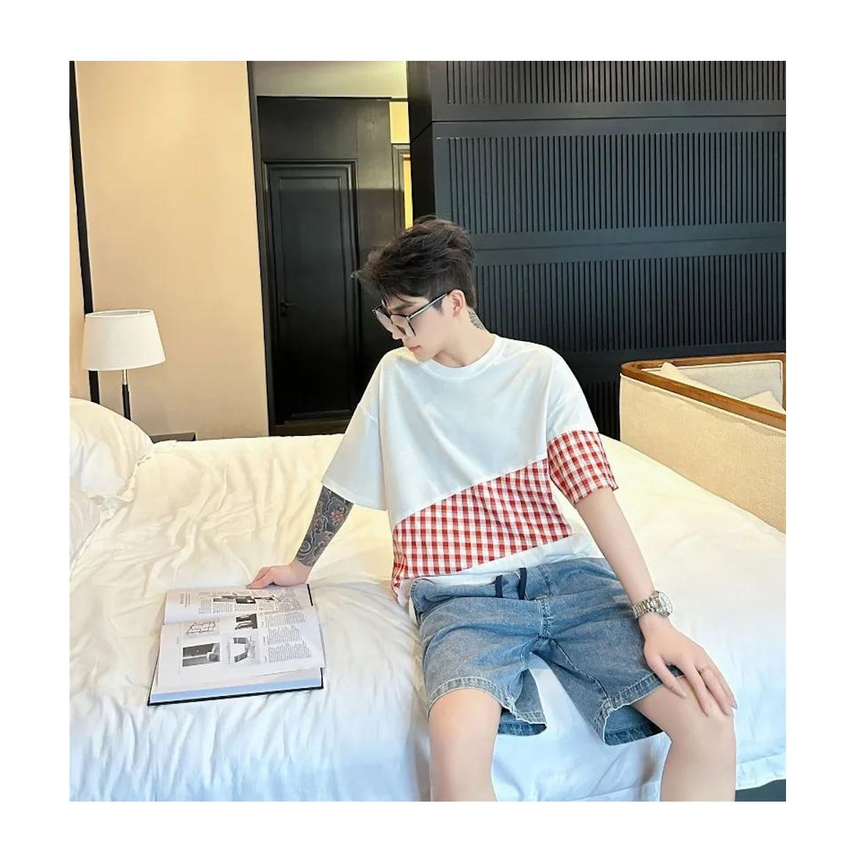 Family Matching Outfits Red Embroidery Plaid Slip Dress and Shirts - ChildAngle