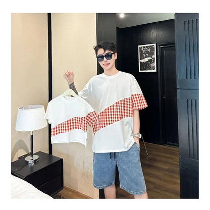 Family Matching Outfits Red Embroidery Plaid Slip Dress and Shirts - ChildAngle