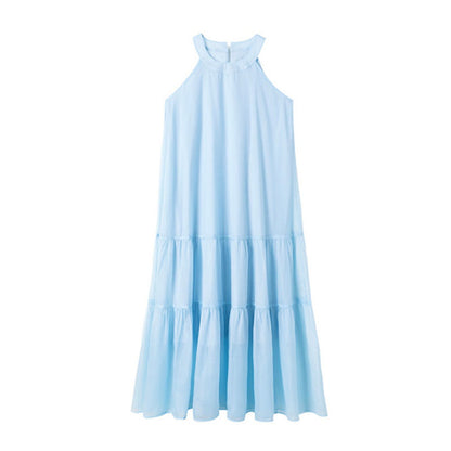 Family Matching Outfits Blue T-Shirts and Shorts Blue High Neck Ruffle Hem Dress - ChildAngle