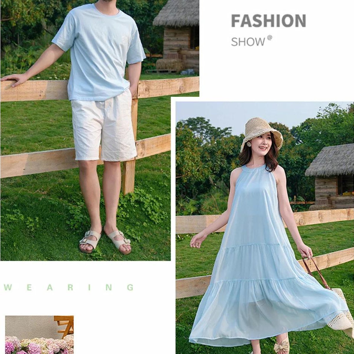 Family Matching Outfits Blue T-Shirts and Shorts Blue High Neck Ruffle Hem Dress - ChildAngle