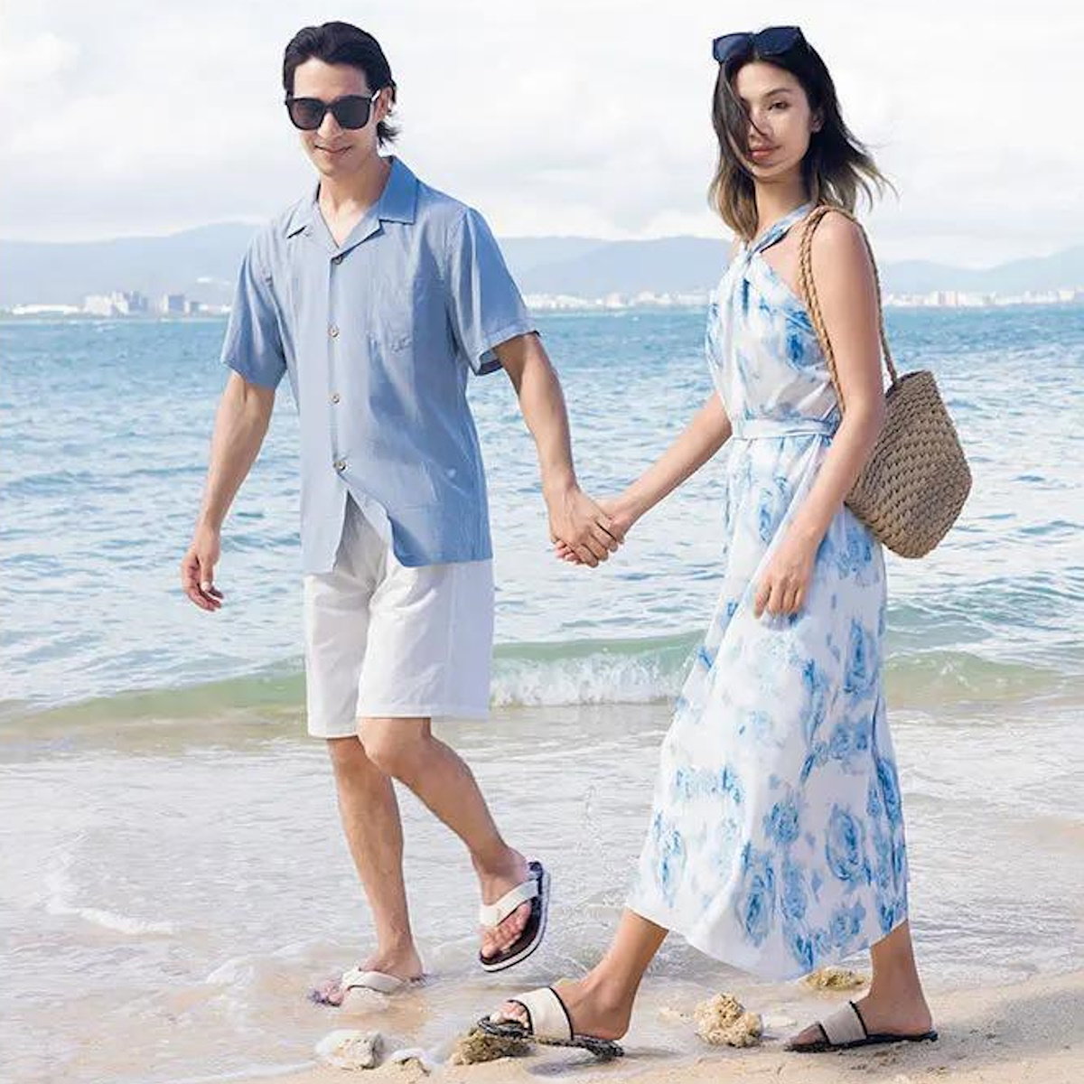 Family Matching Outfits Blue Shorts White Shorts and Tie Dye Cross Front Dress - ChildAngle