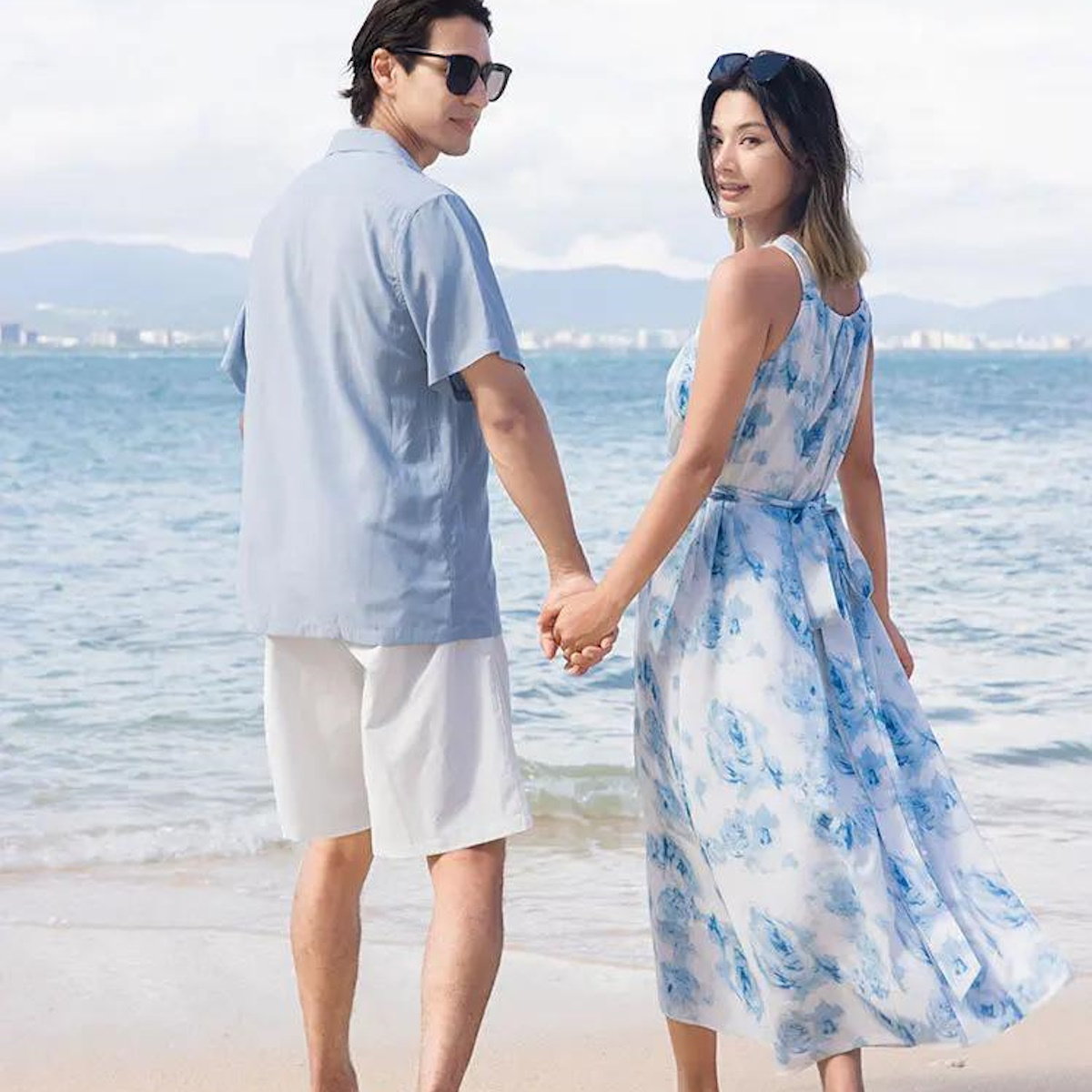 Family Matching Outfits Blue Shorts White Shorts and Tie Dye Cross Front Dress - ChildAngle