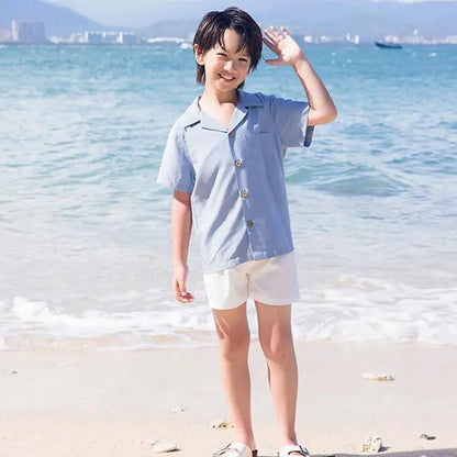 Family Matching Outfits Blue Shorts White Shorts and Tie Dye Cross Front Dress - ChildAngle