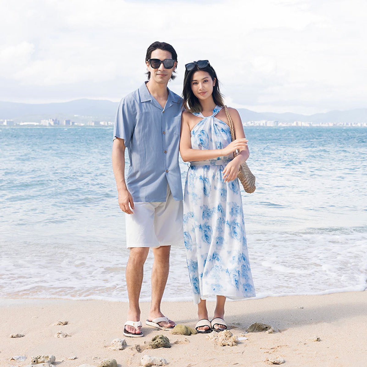 Family Matching Outfits Blue Shorts White Shorts and Tie Dye Cross Front Dress - ChildAngle