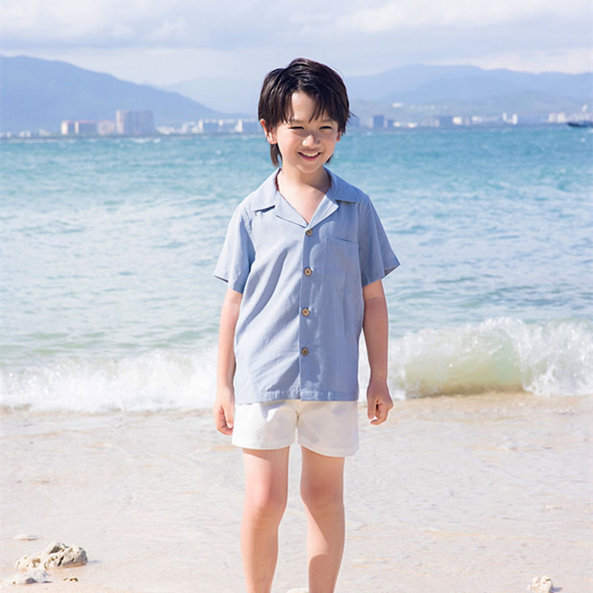 Family Matching Outfits Blue Shorts White Shorts and Tie Dye Cross Front Dress - ChildAngle