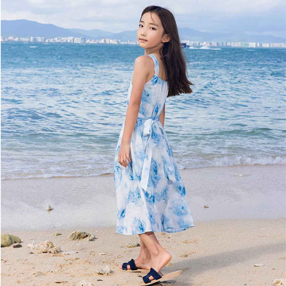 Family Matching Outfits Blue Shorts White Shorts and Tie Dye Cross Front Dress - ChildAngle