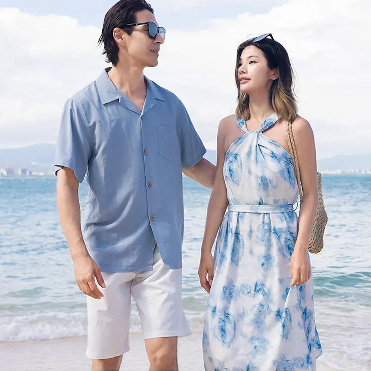 Family Matching Outfits Blue Shorts White Shorts and Tie Dye Cross Front Dress - ChildAngle