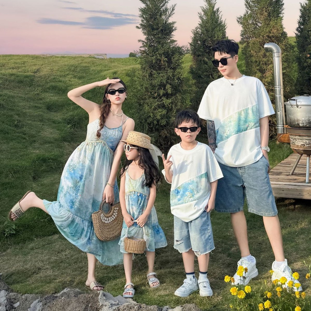 Family Matching Outfits Tie Dye Slip Dress and Tie Dye T-shirts - ChildAngle