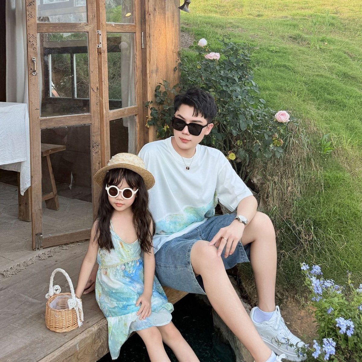 Family Matching Outfits Tie Dye Slip Dress and Tie Dye T-shirts - ChildAngle