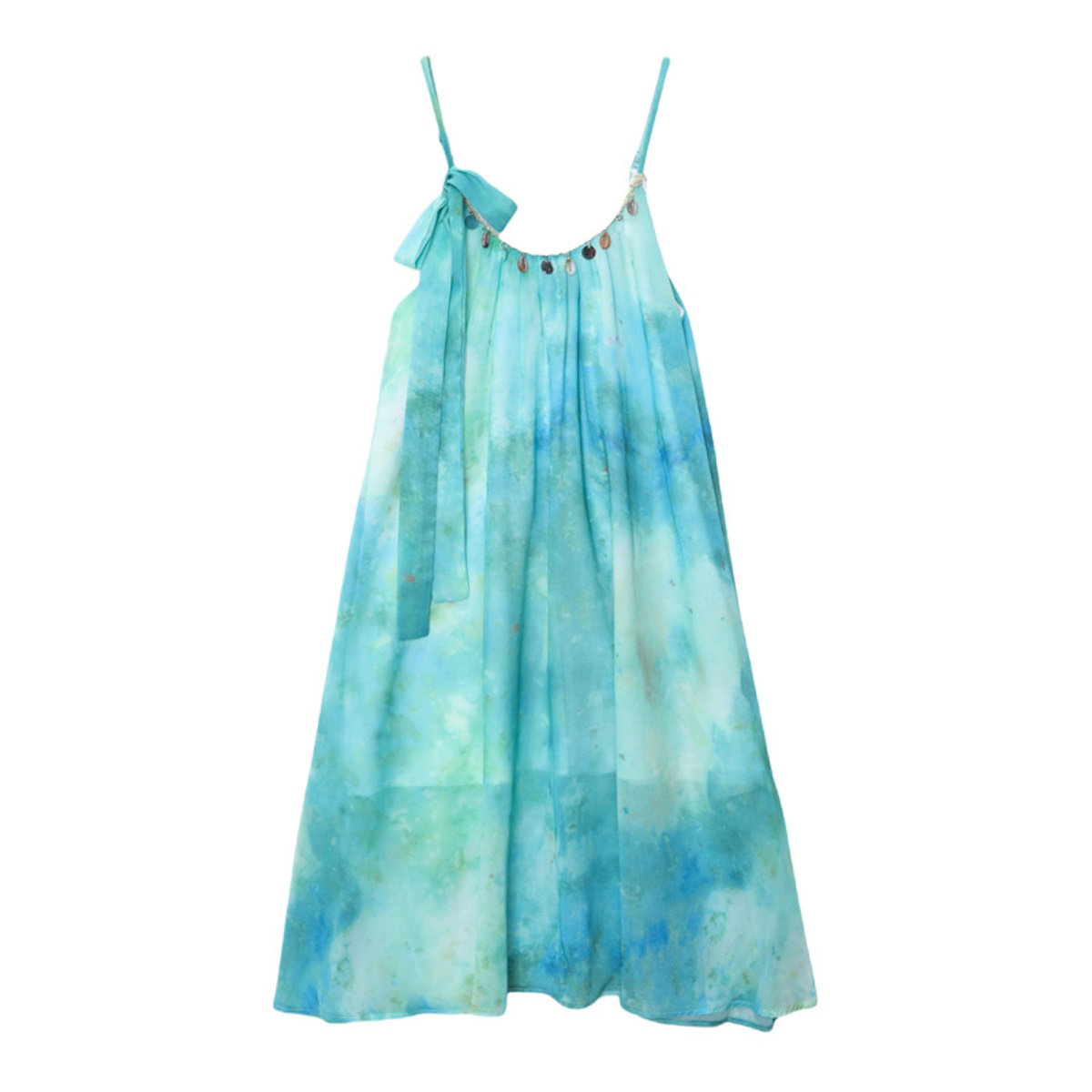 Family Matching Outfits Sequin Tie Dye Sleeveless Strap Dresses and Palm Print Short-sleeve T-shirts Sets - ChildAngle