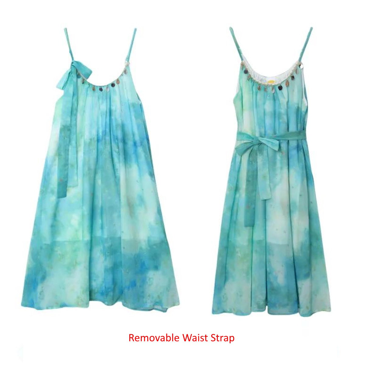 Family Matching Outfits Sequin Tie Dye Sleeveless Strap Dresses and Palm Print Short-sleeve T-shirts Sets - ChildAngle