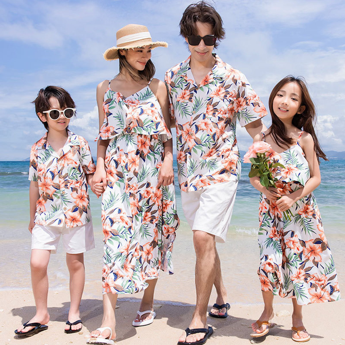 Flower Print Tropical Layered Family Matching Dress and Shirts Shorts Slip Dress Set - ChildAngle