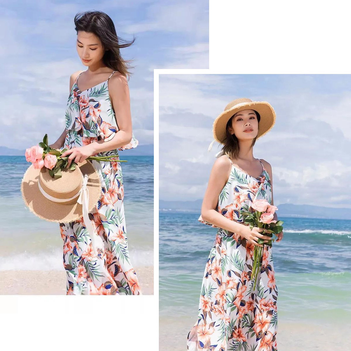 Flower Print Tropical Layered Family Matching Dress and Shirts Shorts Slip Dress Set - ChildAngle
