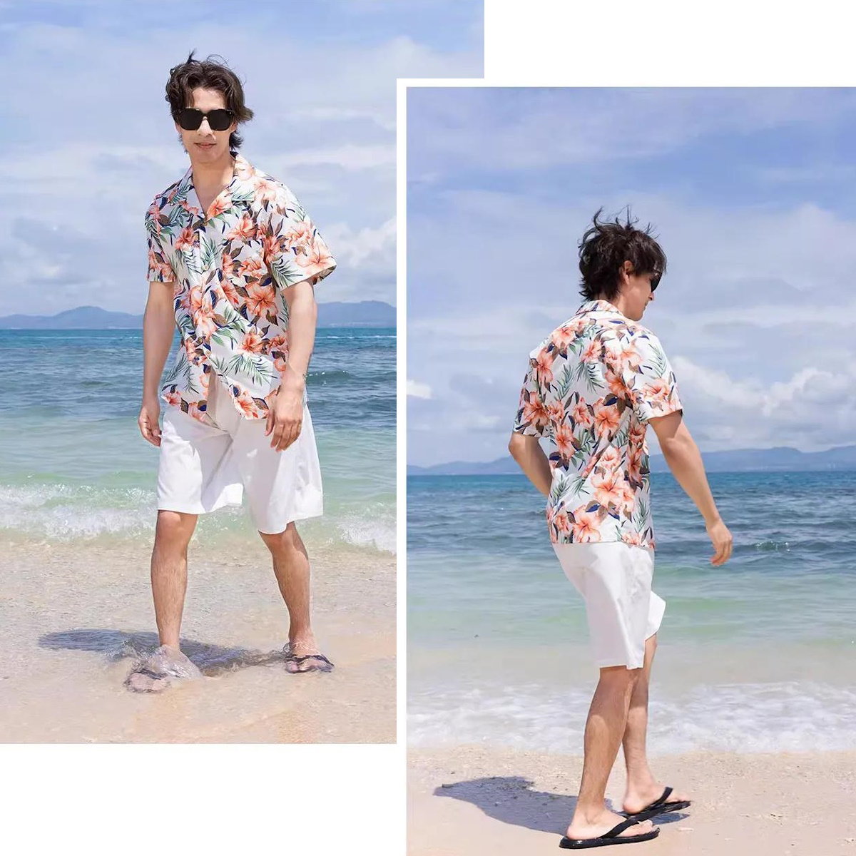 Flower Print Tropical Layered Family Matching Dress and Shirts Shorts Slip Dress Set - ChildAngle