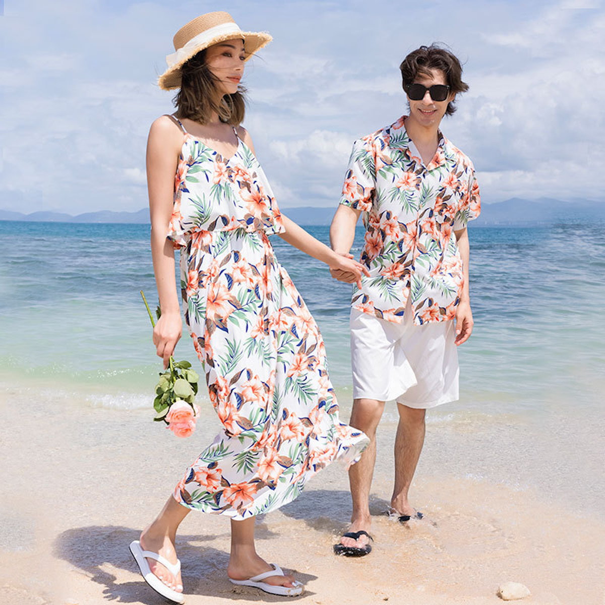 Flower Print Tropical Layered Family Matching Dress and Shirts Shorts Slip Dress Set - ChildAngle