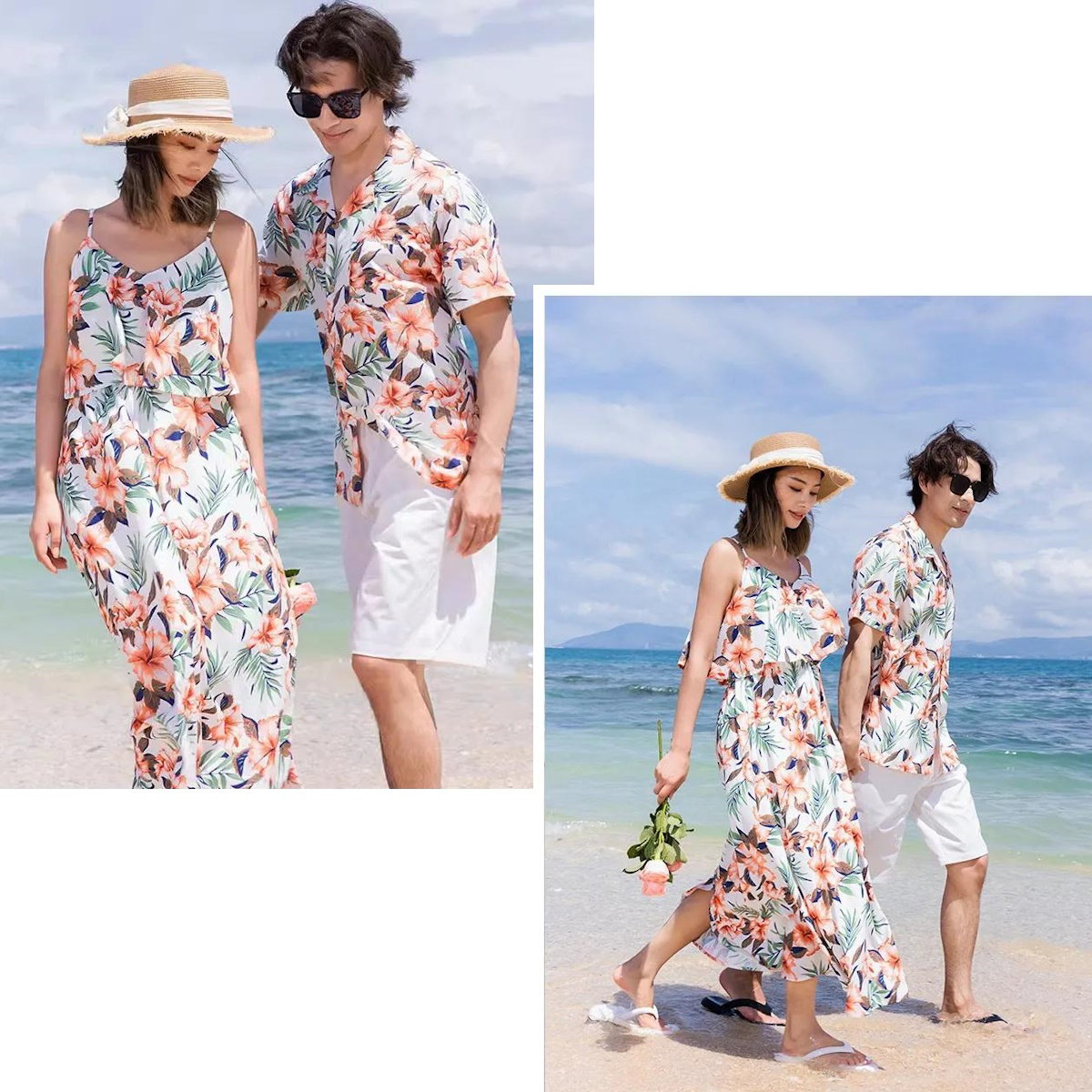 Flower Print Tropical Layered Family Matching Dress and Shirts Shorts Slip Dress Set - ChildAngle