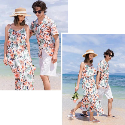 Flower Print Tropical Layered Family Matching Dress and Shirts Shorts Slip Dress Set - ChildAngle