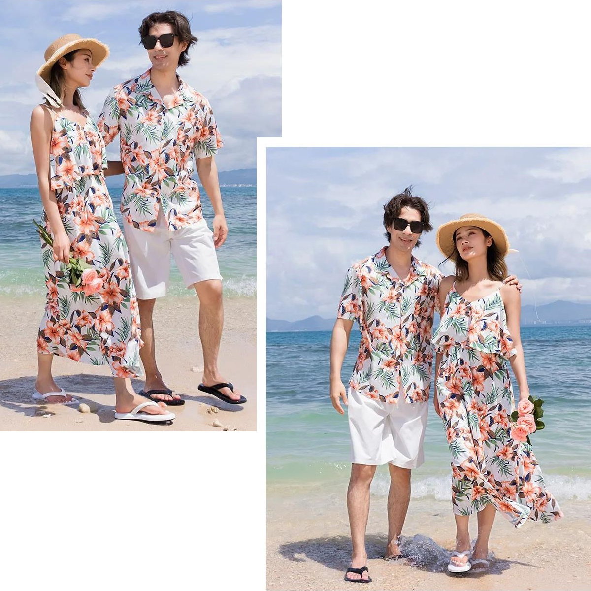Flower Print Tropical Layered Family Matching Dress and Shirts Shorts Slip Dress Set - ChildAngle