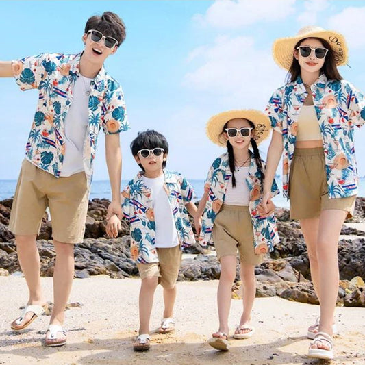 Family Matching Outfits Tropical Print Tassel Dress and T Shirts Set - ChildAngle