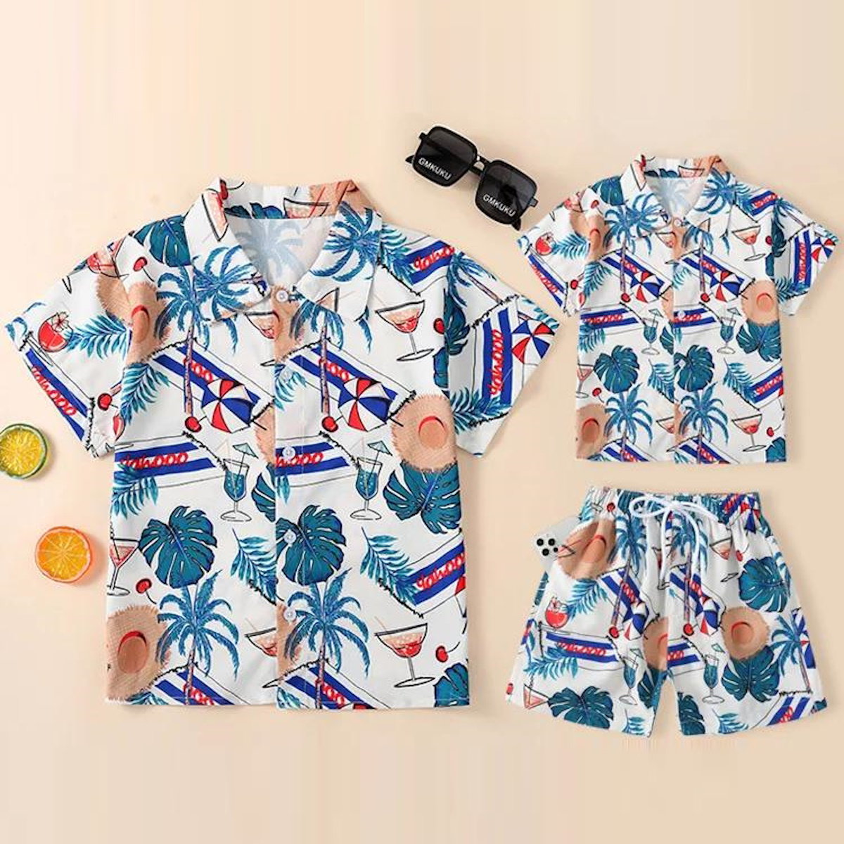 Family Matching Outfits Tropical Print Tassel Dress and T Shirts Set - ChildAngle