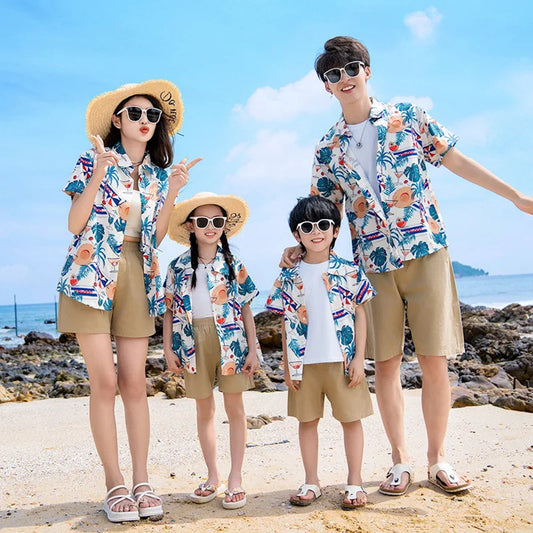 Family Matching Outfits Tropical Print Tassel T-Shirts and Shorts Set - ChildAngle