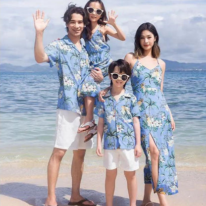 Family Matching Outfits Floral T-Shirts and Backless Strappy Slip Dress - ChildAngle