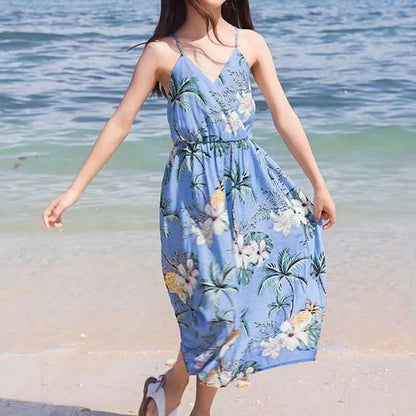 Family Matching Outfits Floral T-Shirts and Backless Strappy Slip Dress - ChildAngle