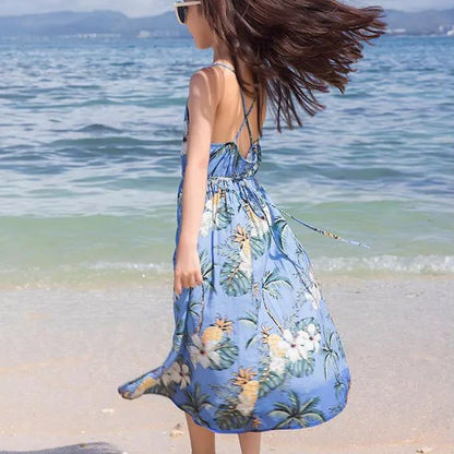 Family Matching Outfits Floral T-Shirts and Backless Strappy Slip Dress - ChildAngle