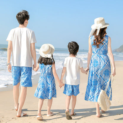 Family Matching Outfits Graphic Shirts and Shorts Set and V Neck Dress - ChildAngle