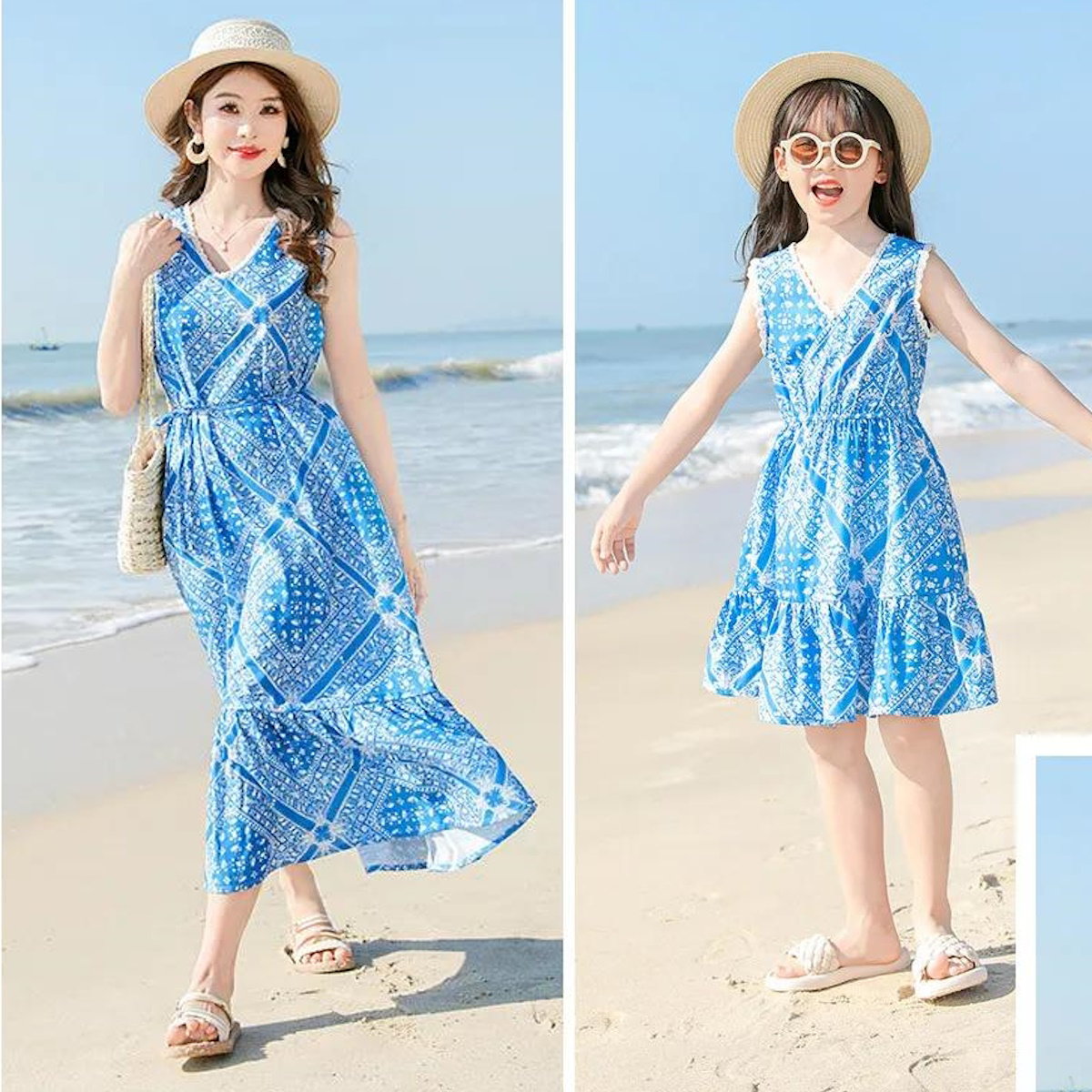 Family Matching Outfits Graphic Shirts and Shorts Set and V Neck Dress - ChildAngle