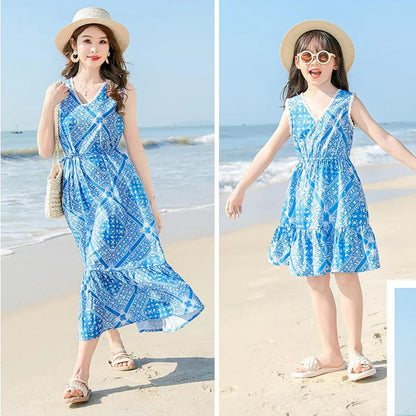 Family Matching Outfits Graphic Shirts and Shorts Set and V Neck Dress - ChildAngle