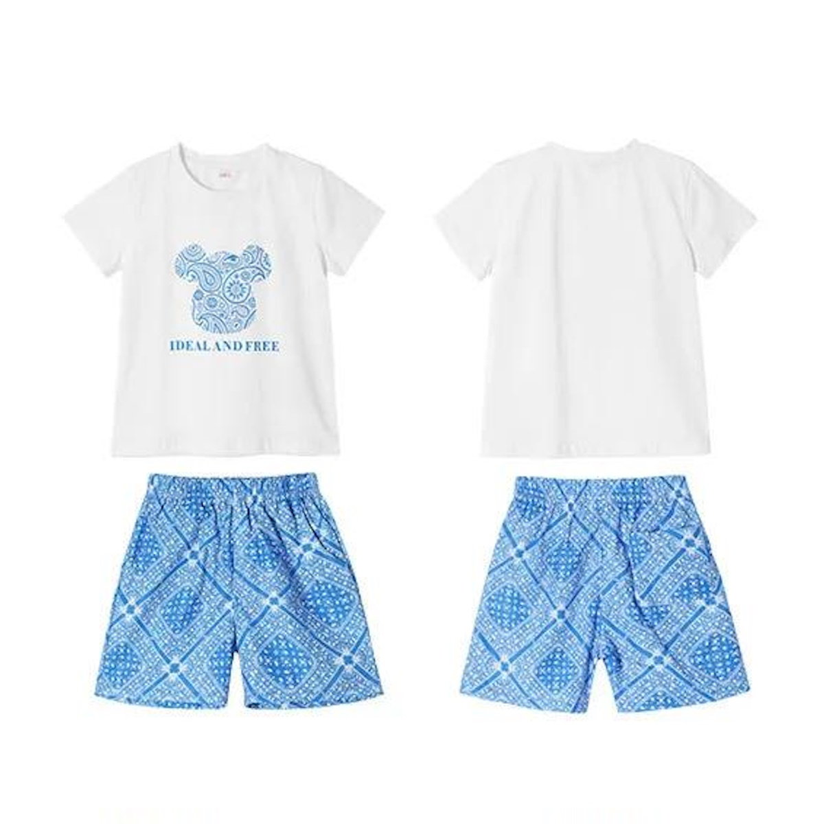 Family Matching Outfits Graphic Shirts and Shorts Set and V Neck Dress - ChildAngle