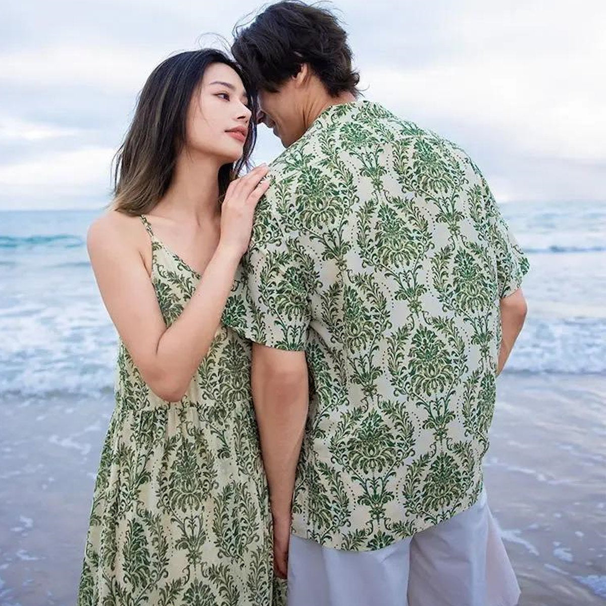 Family Matching Outfits Palm Leaves Tropical Maxi Dress and Shirts Set - ChildAngle