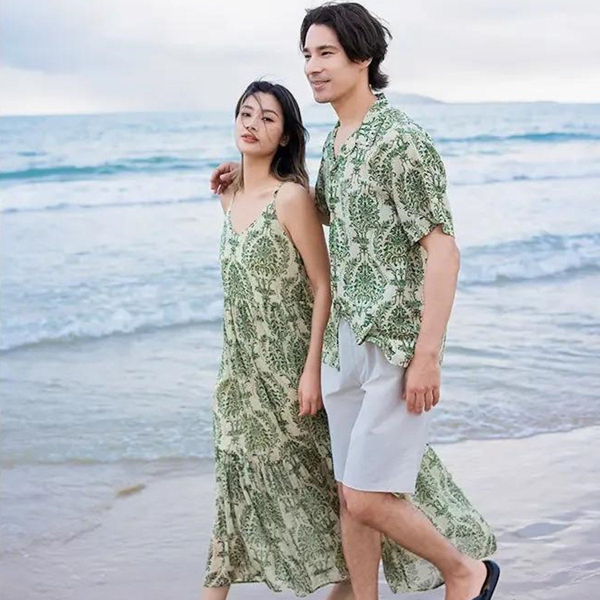 Family Matching Outfits Palm Leaves Tropical Maxi Dress and Shirts Set - ChildAngle