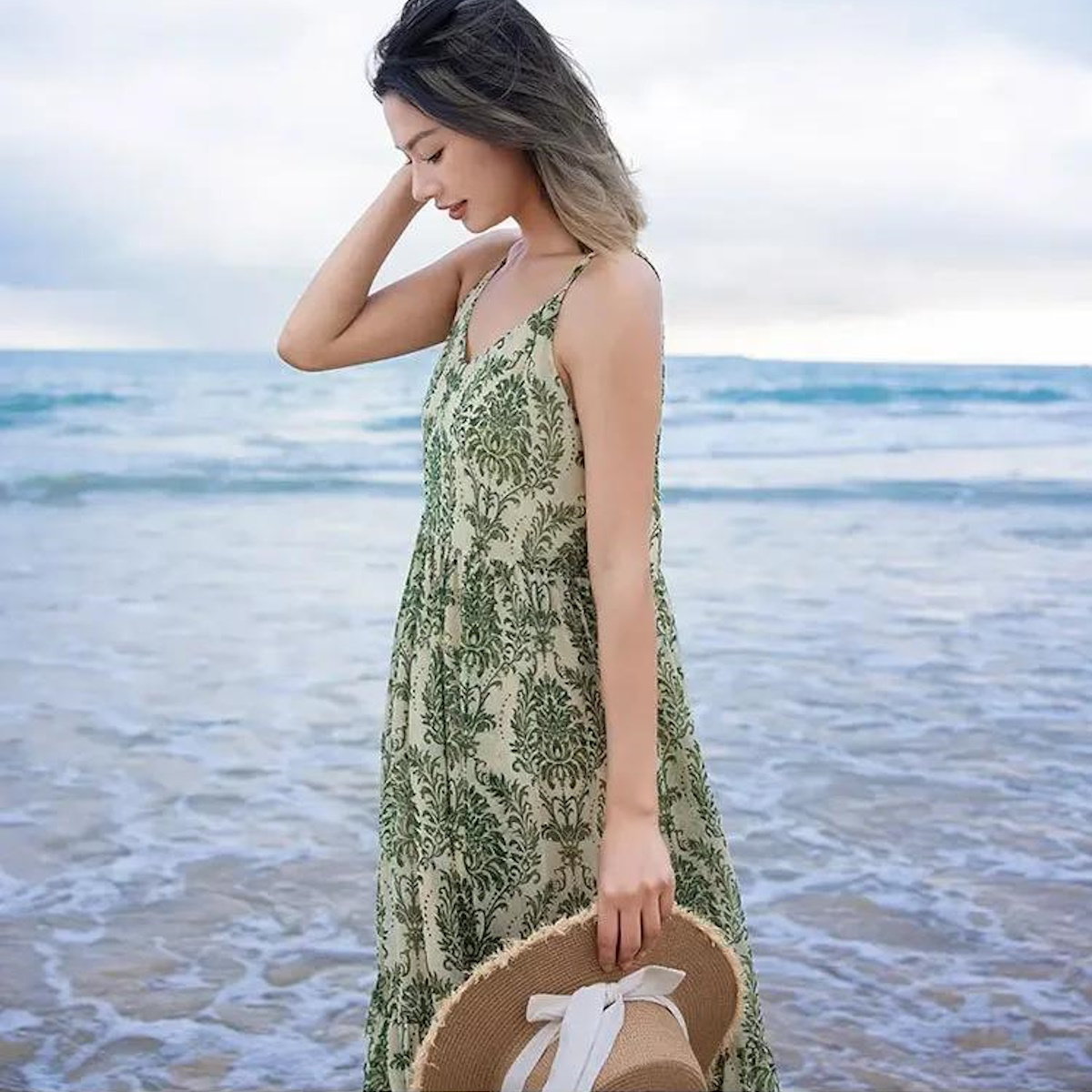 Family Matching Outfits Palm Leaves Tropical Maxi Dress and Shirts Set - ChildAngle