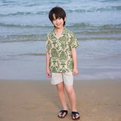 Family Matching Outfits Palm Leaves Tropical Maxi Dress and Shirts Set - ChildAngle