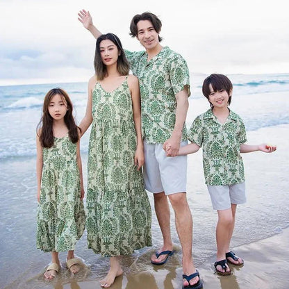 Family Matching Outfits Palm Leaves Tropical Maxi Dress and Shirts Set - ChildAngle