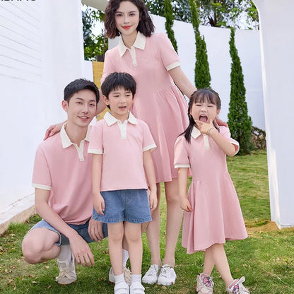 Family Matching Outfits Polo Shirts Matching T-Shirts Dress and Shorts Set - ChildAngle