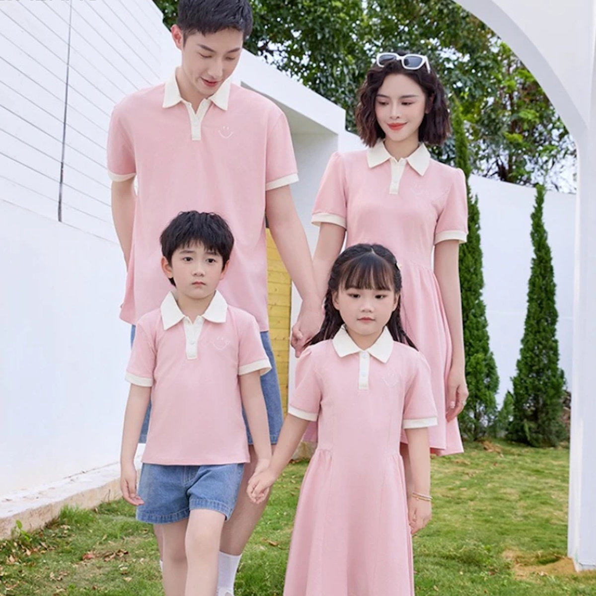 Family Matching Outfits Polo Shirts Matching T-Shirts Dress and Shorts Set - ChildAngle