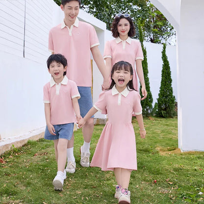 Family Matching Outfits Polo Shirts Matching T-Shirts Dress and Shorts Set - ChildAngle