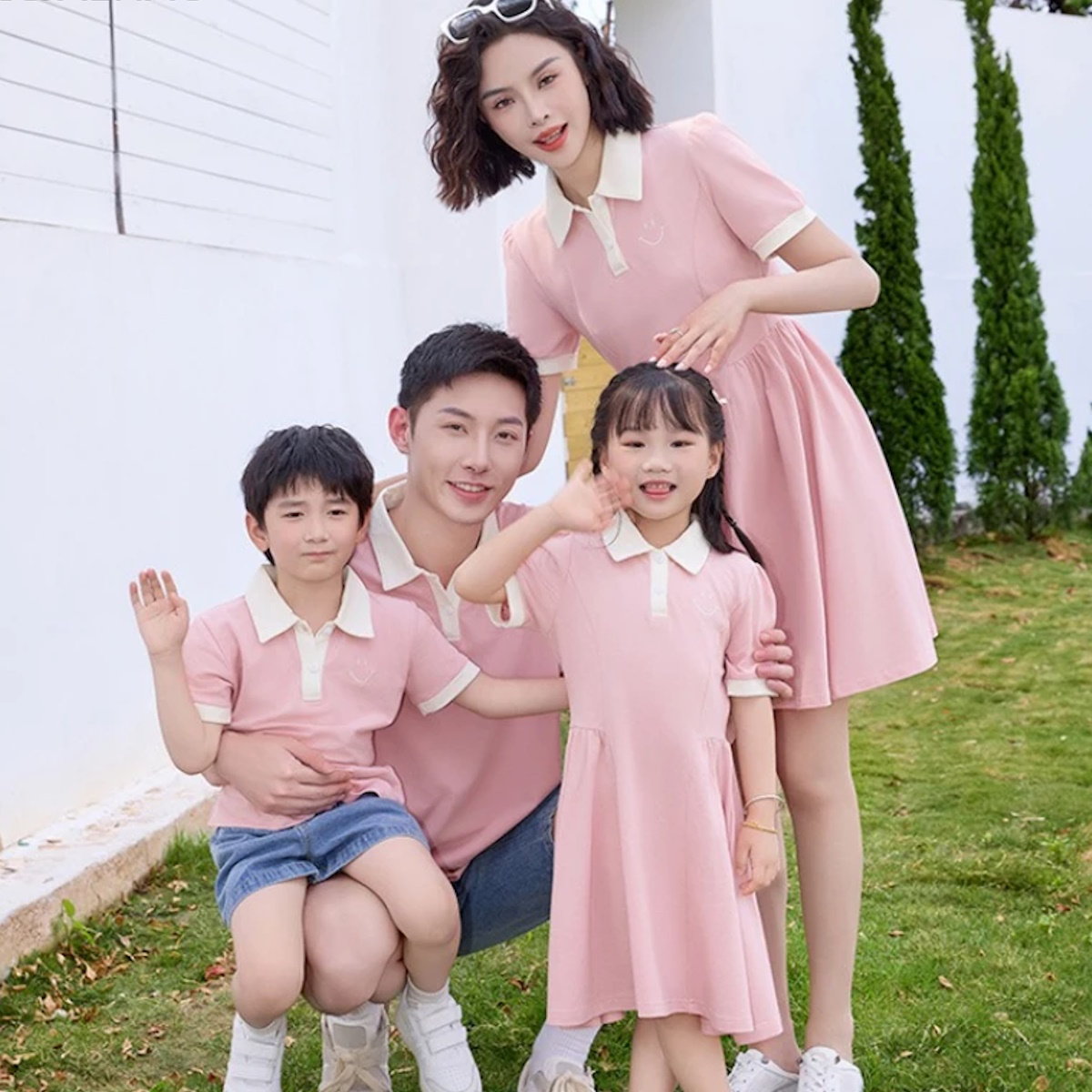 Family Matching Outfits Polo Shirts Matching T-Shirts Dress and Shorts Set - ChildAngle