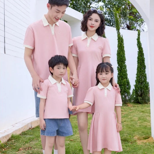 Family Matching Outfits Polo Shirts Matching T-Shirts Dress and Shorts Set - ChildAngle